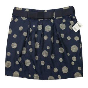 Charlotte Russe Mini Skirt Womens 6 Blue White Polka Dot Belted Box Pleat NEW
